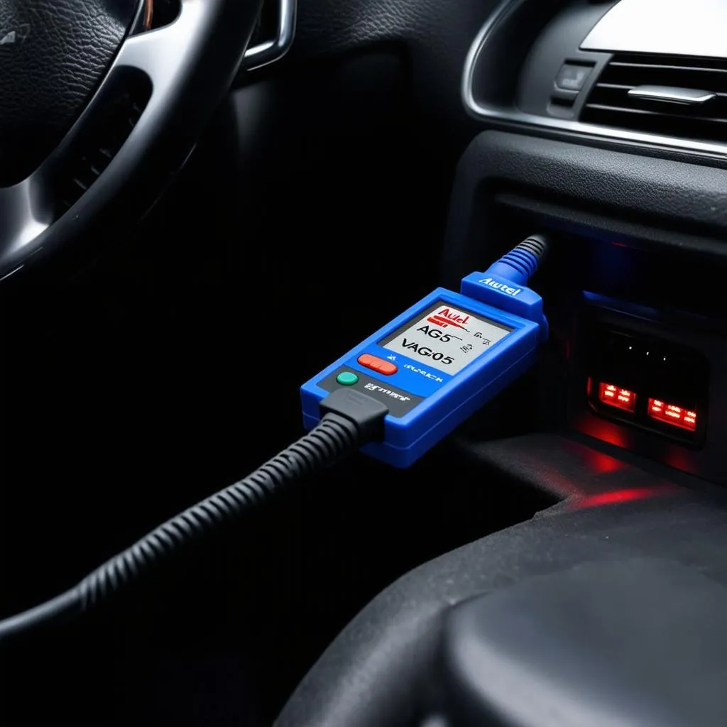 Autel VAG505 plugged into a car's OBD-II port