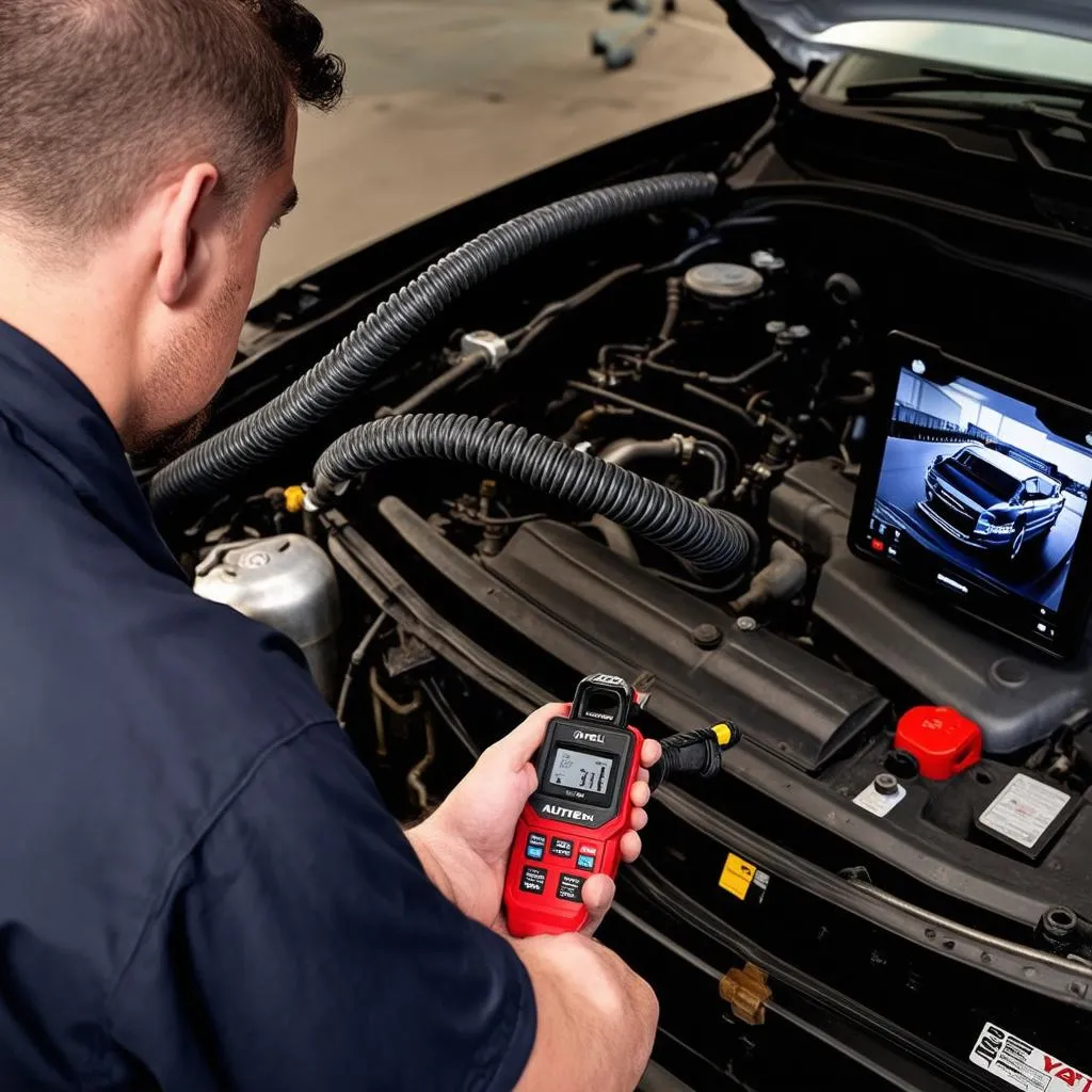 Autel X-Star Premium camera inspecting car engine