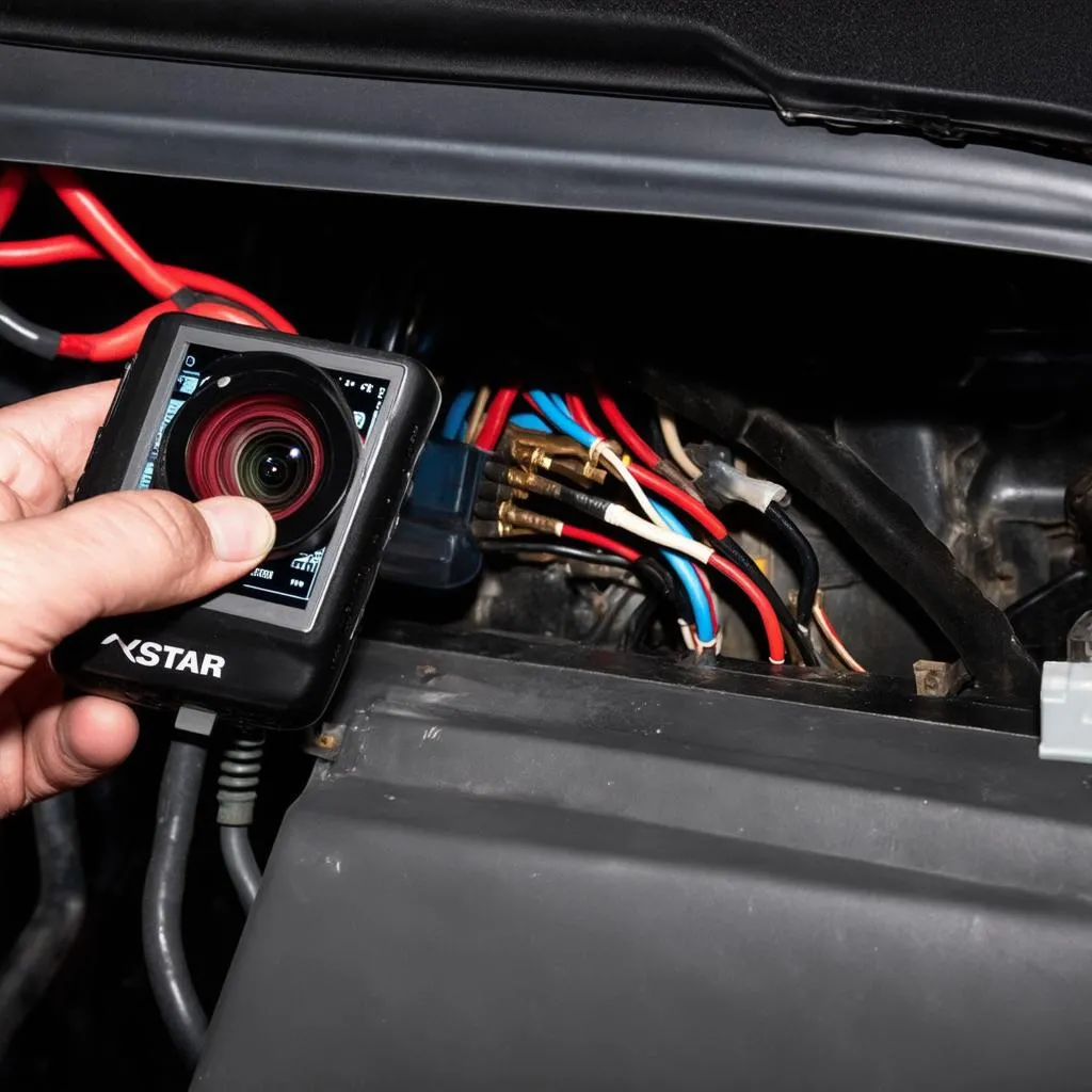 Autel X-Star Premium camera inspecting car wiring