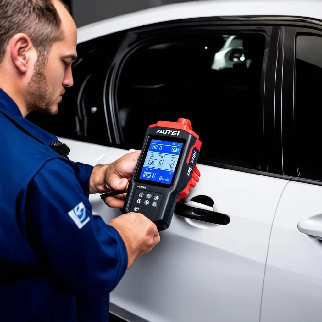 Mechanic using Autel X Star Gear to diagnose a car problem