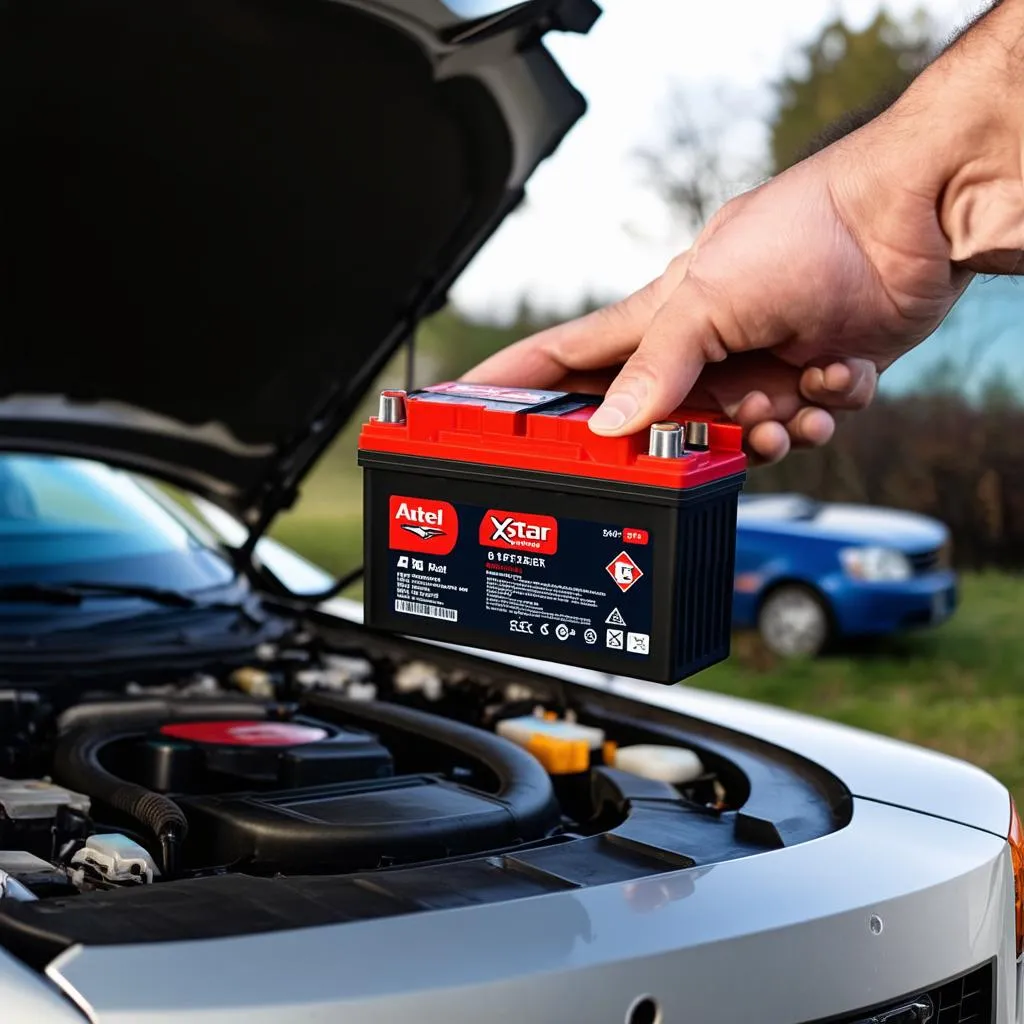 Autel XStar Battery in Mechanic's Hand