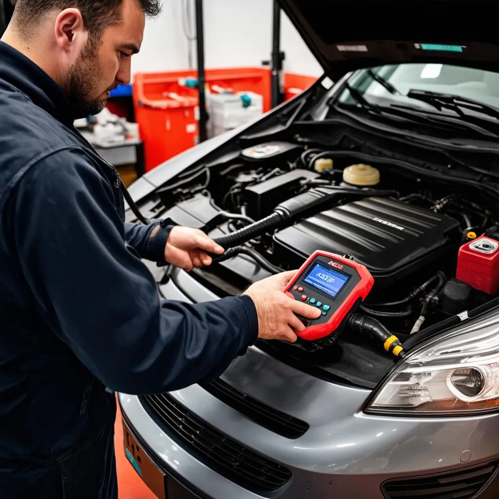 Mechanic Using Autel XStar Premium