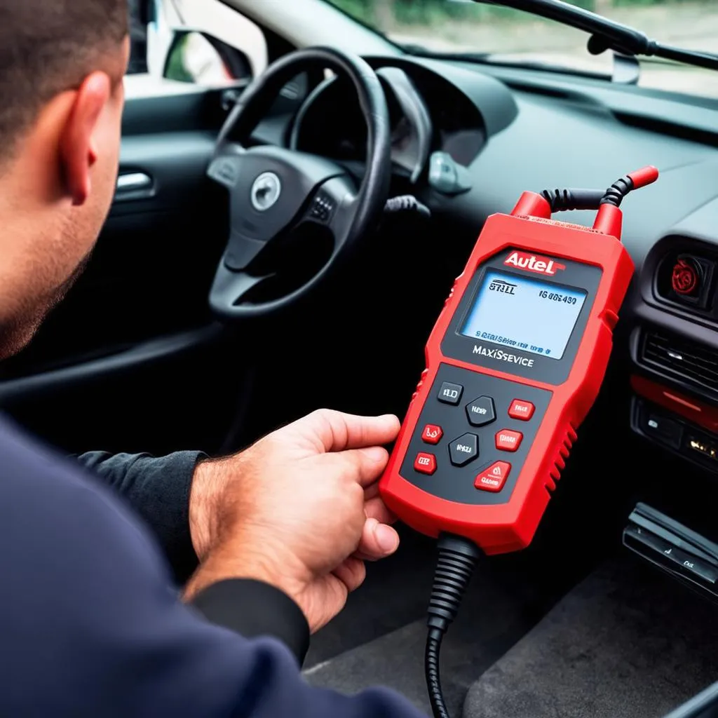 Autel MaxiService OLS301 connected to a car