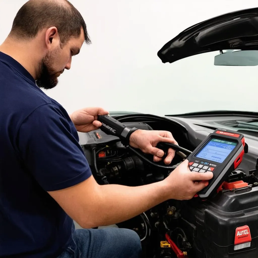 Autel MaxiSys OBD 1 &amp; 2 in the hands of a mechanic