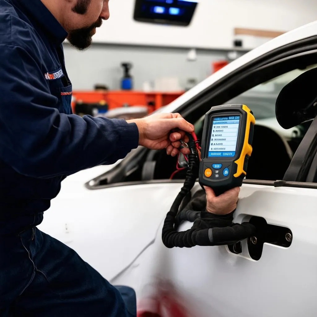 Auto Mechanic Using Diagnostic Scanner