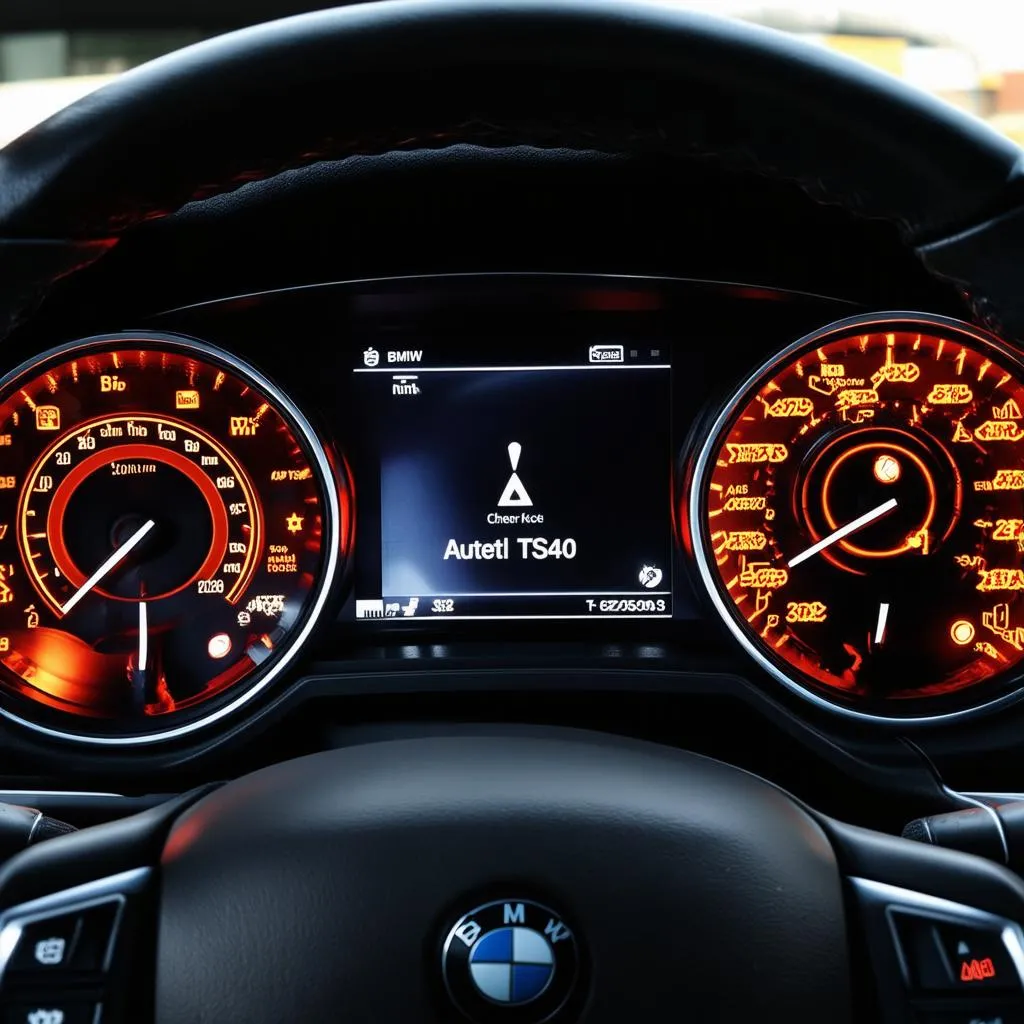 BMW dashboard with multiple warning lights illuminated