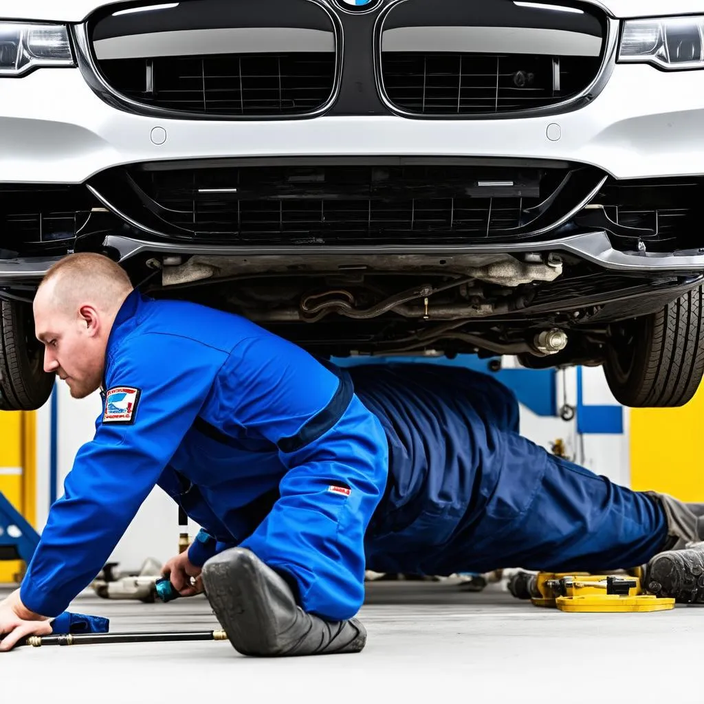 BMW mechanic repairing coolant pump