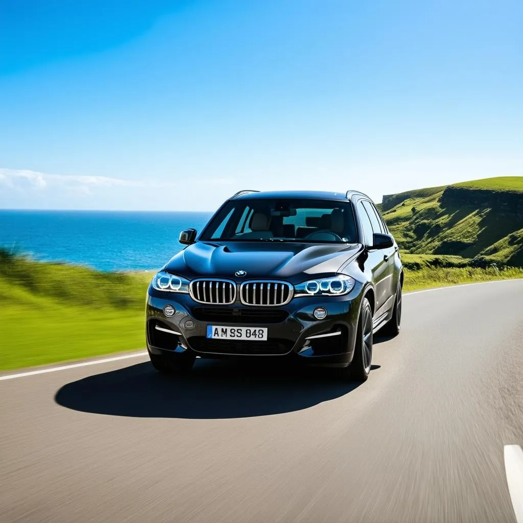 Black BMW X5 E70 Driving on a Scenic Road