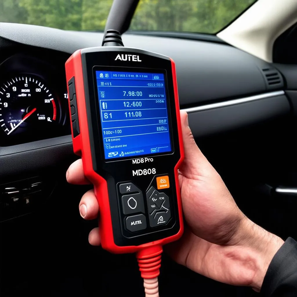 Autel MD808 Pro on Car Dashboard