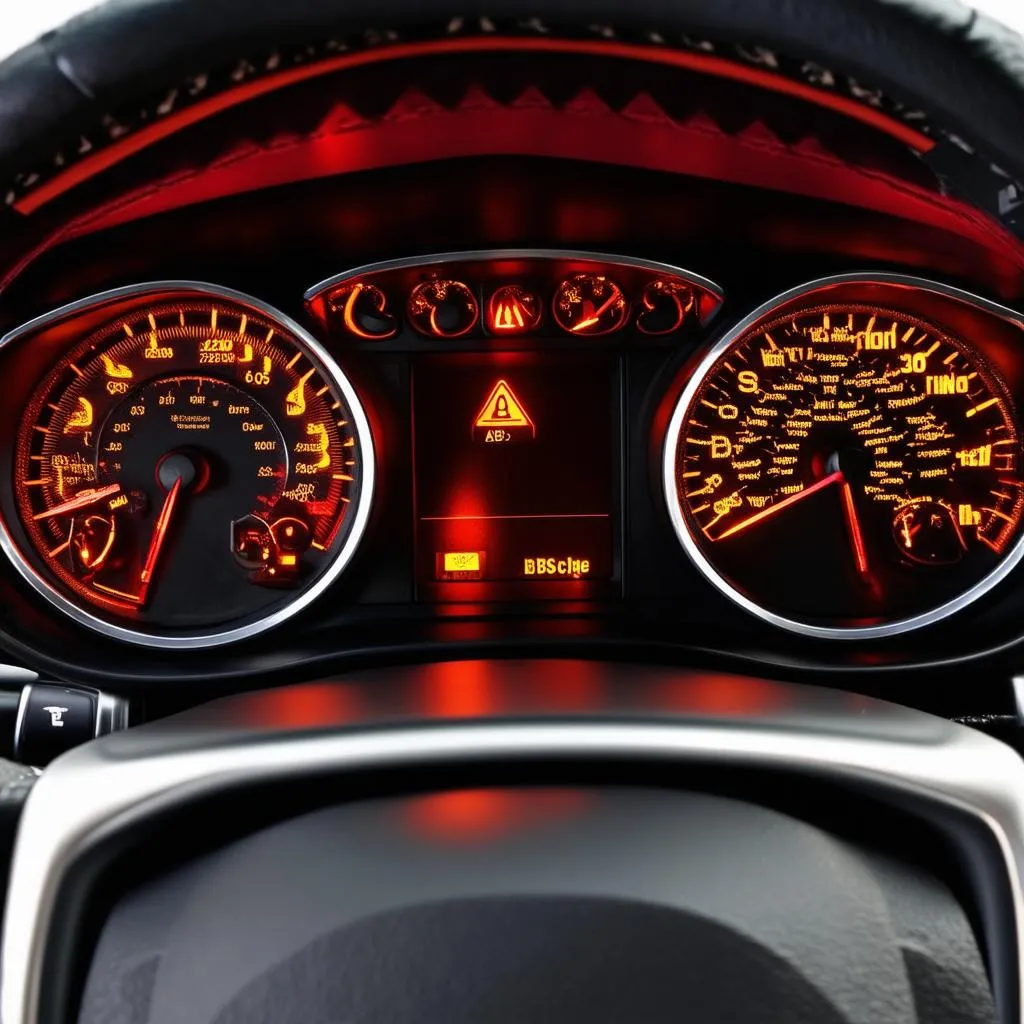 Car dashboard with warning lights