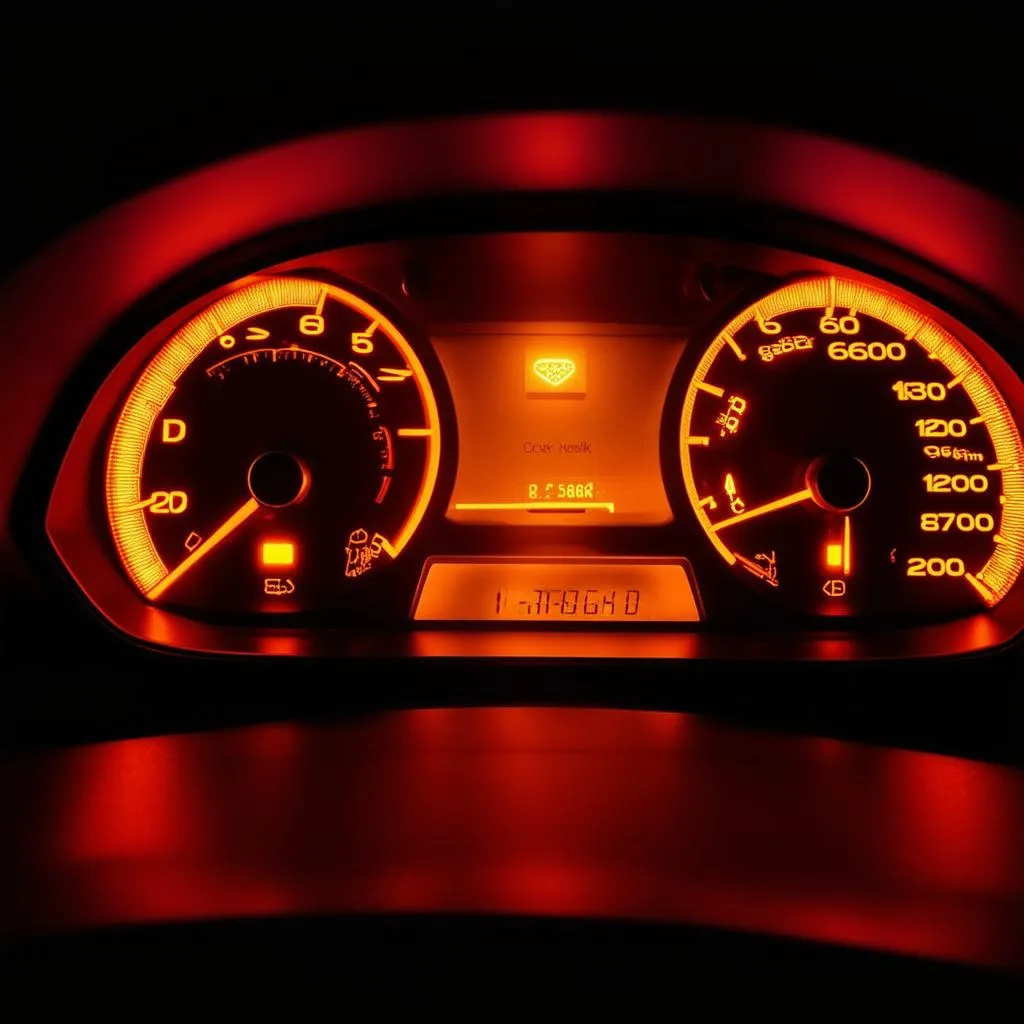 Car dashboard with glowing Check Engine Light