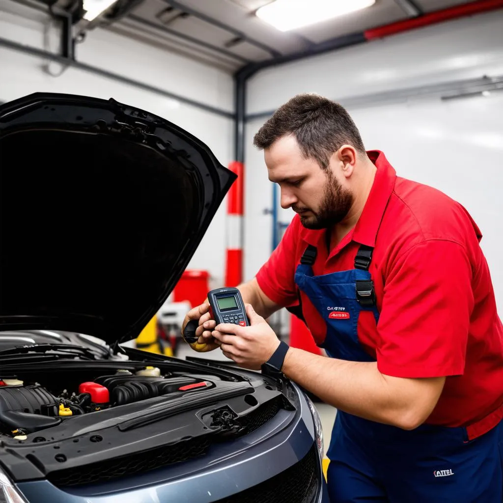 Mechanic using Autel MD808 Pro