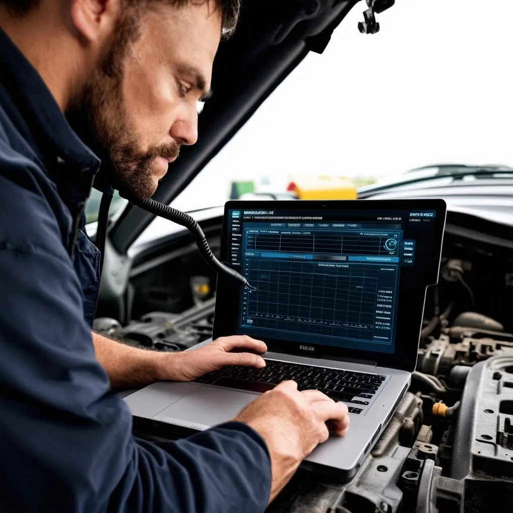 Laptop displaying car diagnostic software