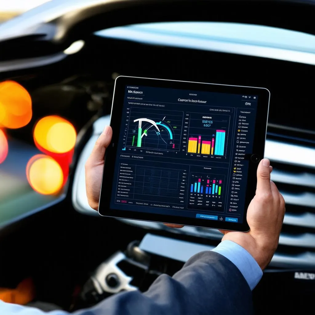 A tablet displaying car diagnostic software