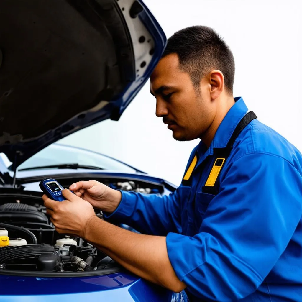 Mechanic performing car diagnostics