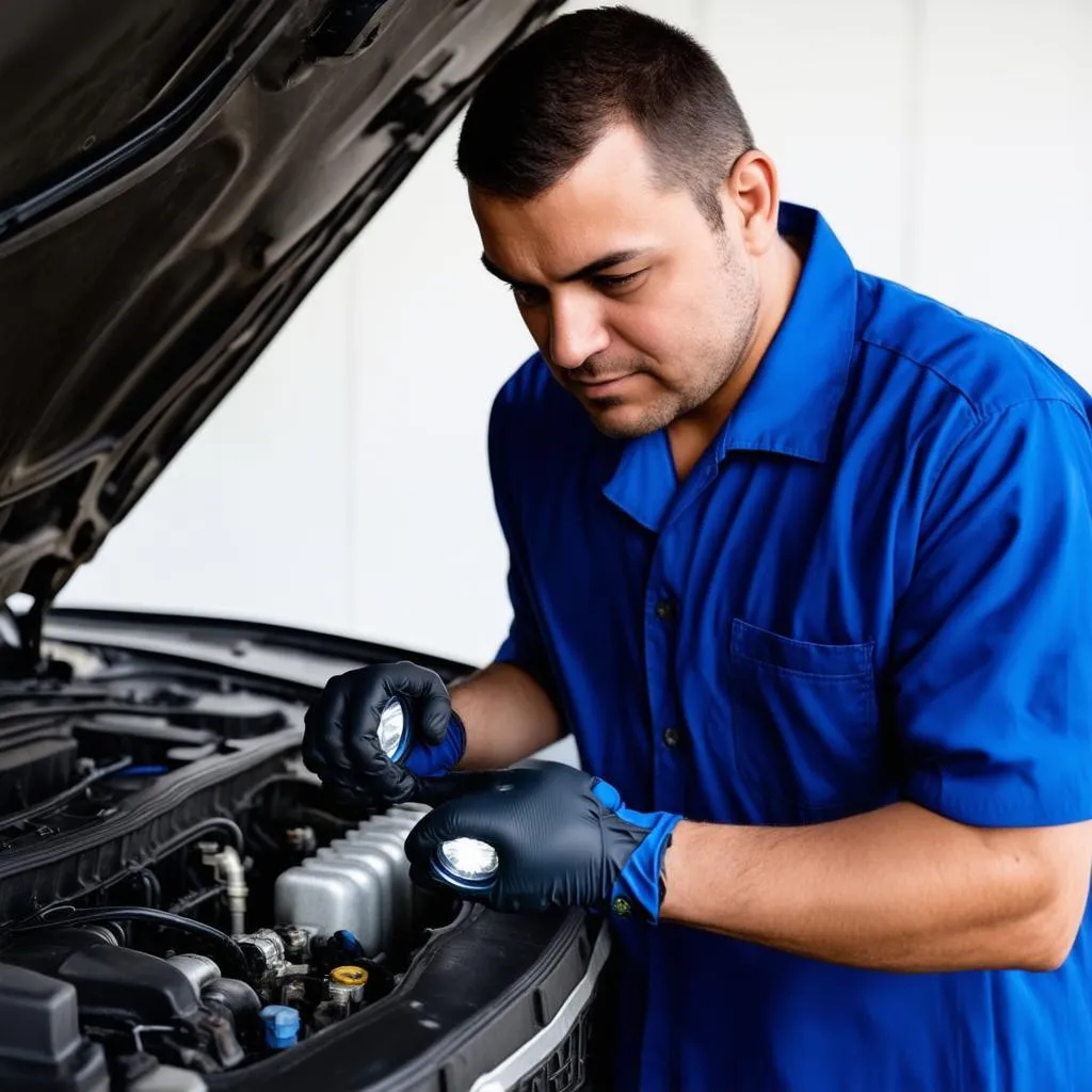 Mechanic inspecting a car engine