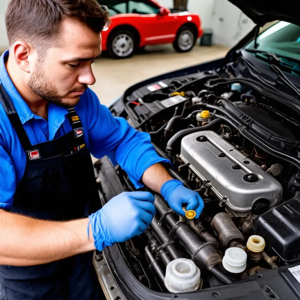 Car Mechanic Diagnosing Engine