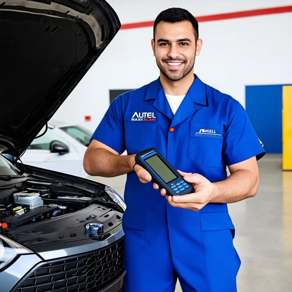 Car Mechanic using Autel MaxiScan MS300