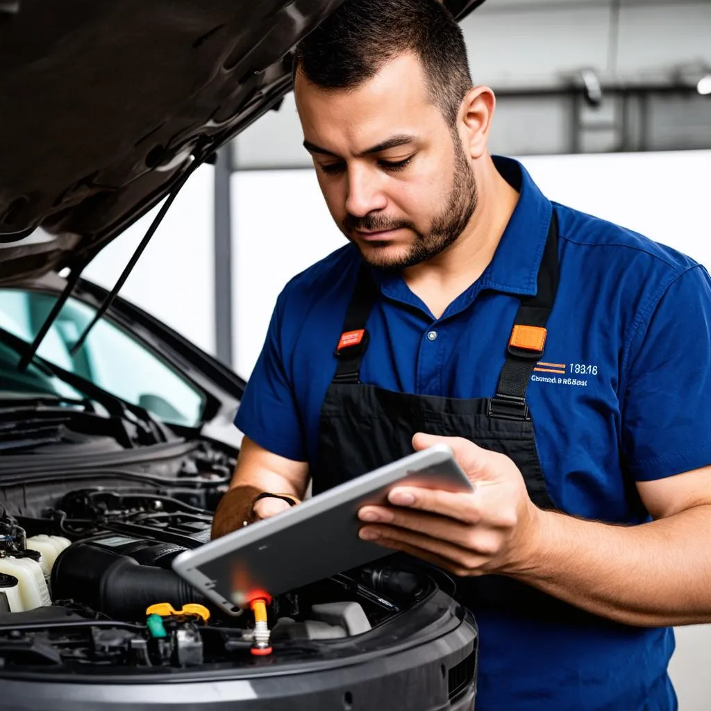 Car Mechanic Using Diagnostic Tool