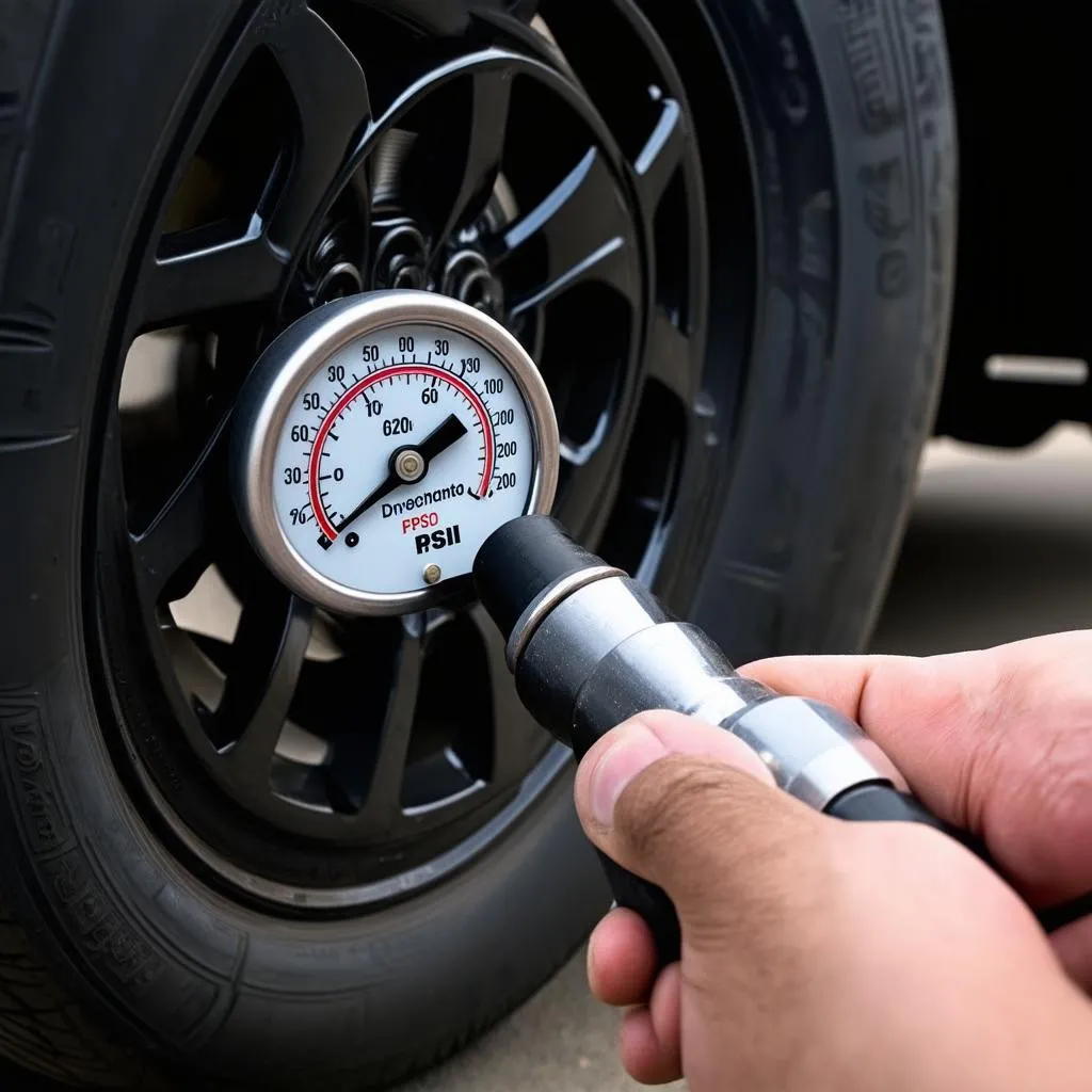 Checking Tire Pressure with Gauge