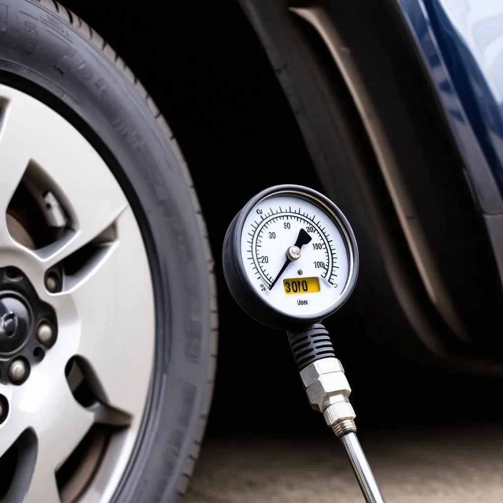 Checking Tire Pressure with Gauge