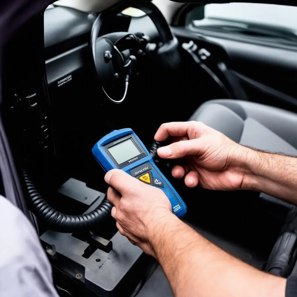 Car owner using a diagnostic tool