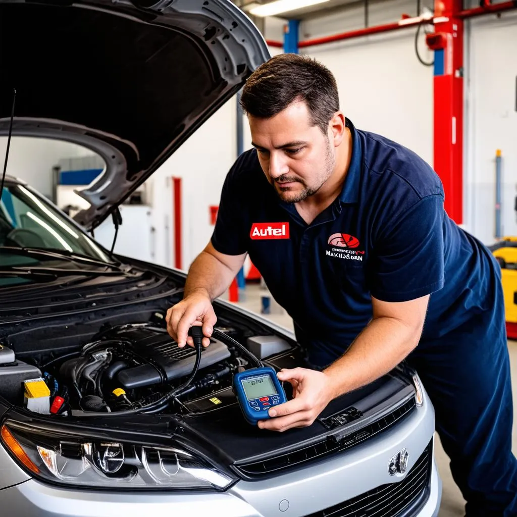 Mechanic Checking Car Engine Codes