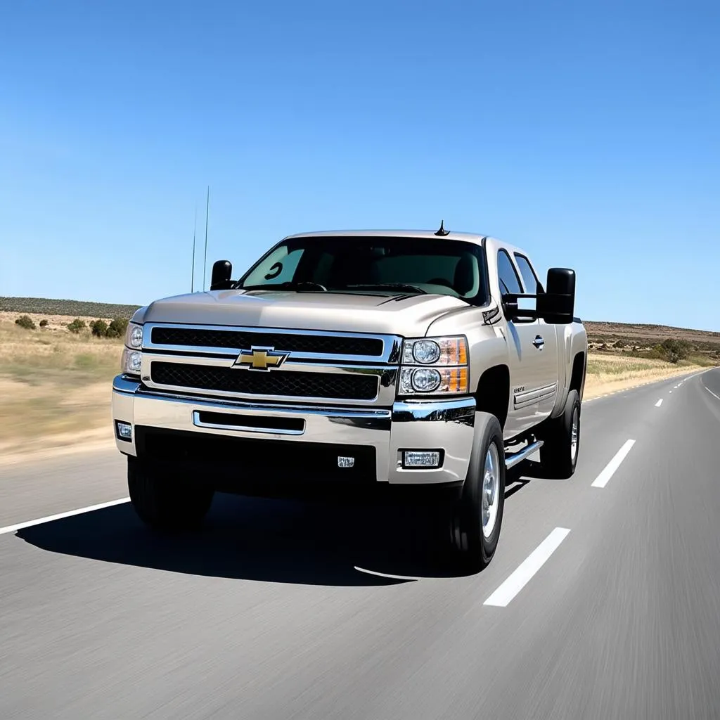 Chevy 2500 Driving on Open Road with Windows Down