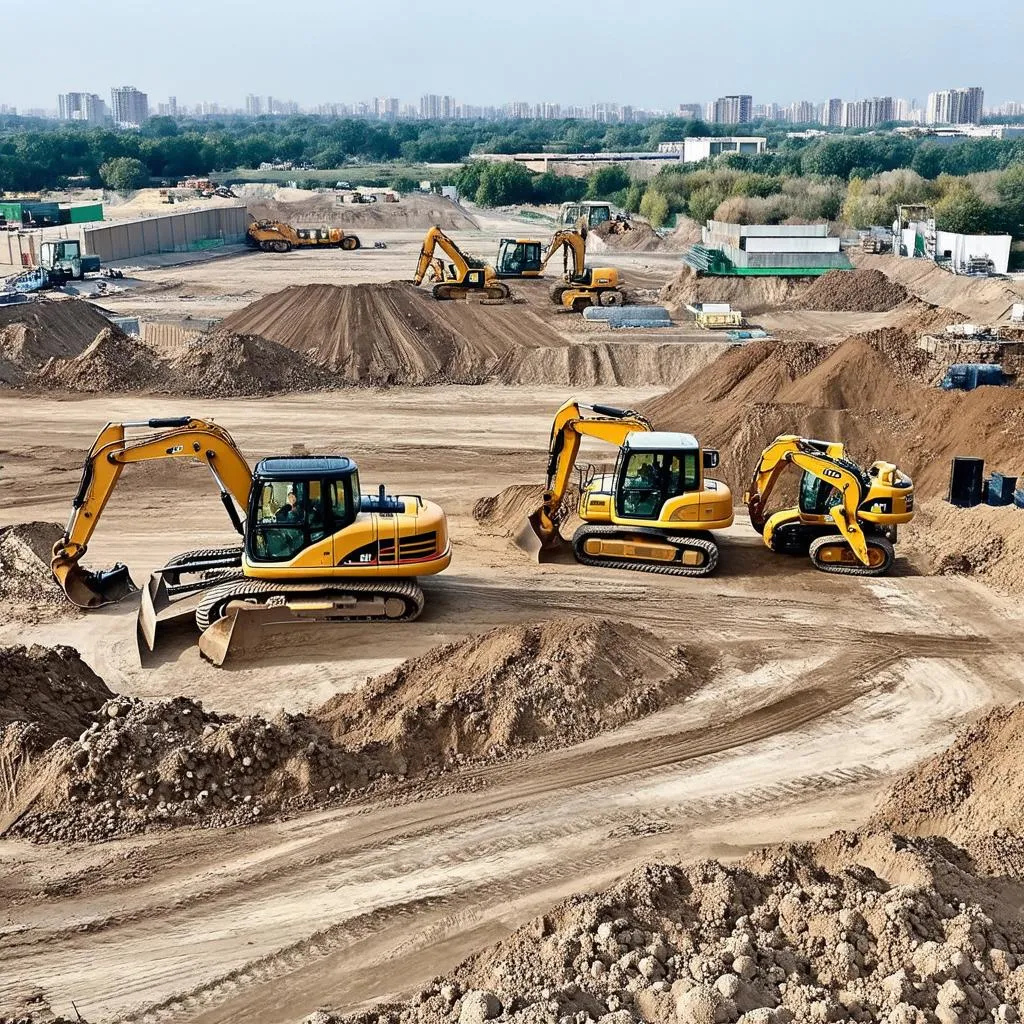 Construction Site with Heavy Machinery