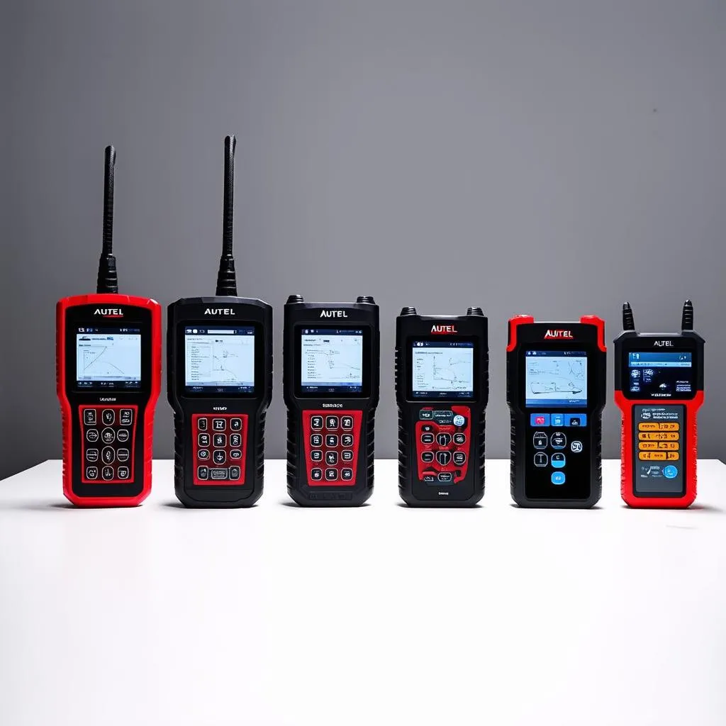 various autel automotive scanners displayed on a table