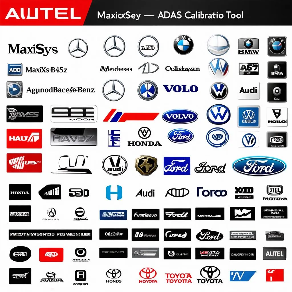 Various car logos, representing the brands compatible with the Autel tool