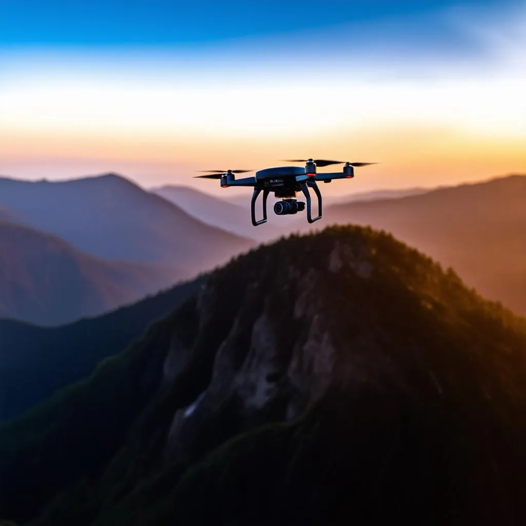 Drone capturing aerial footage of mountains