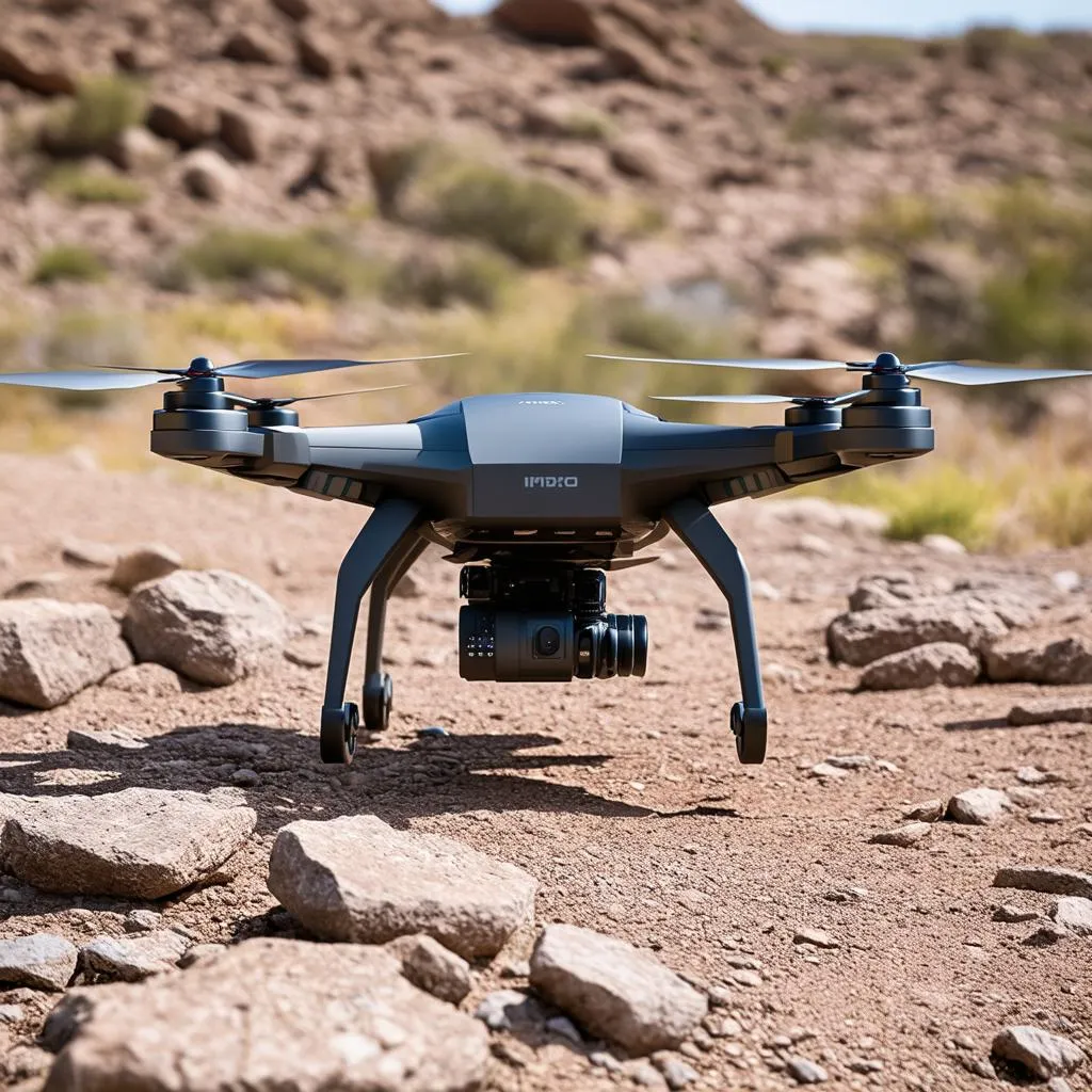 Drone with wide landing gear landing on uneven terrain