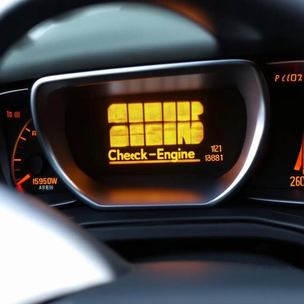 car dashboard with engine warning light