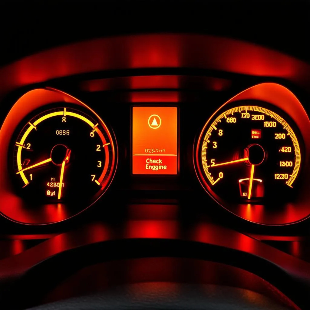 European car dashboard with warning lights