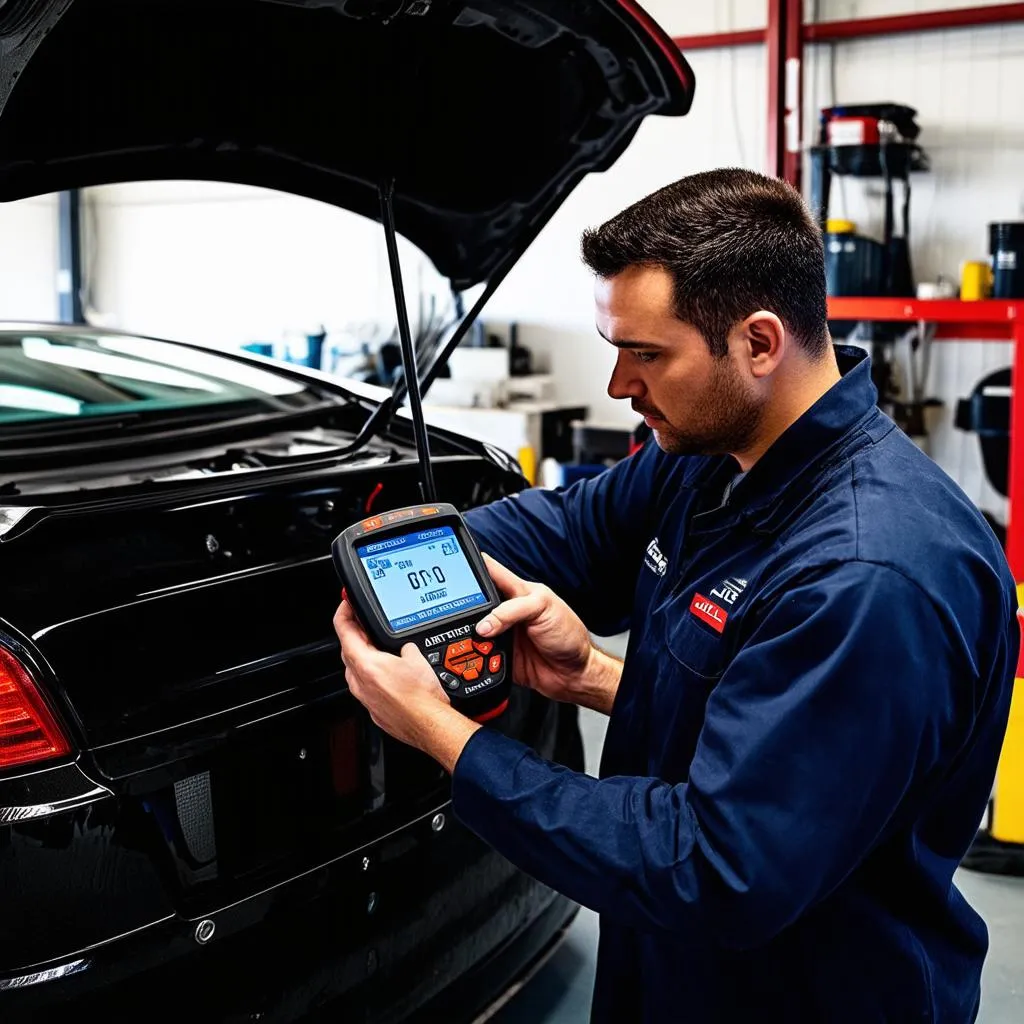 Mechanic Using Autel MaxiSys Elite on European Car