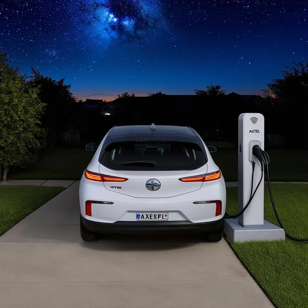 Electric car charging at night