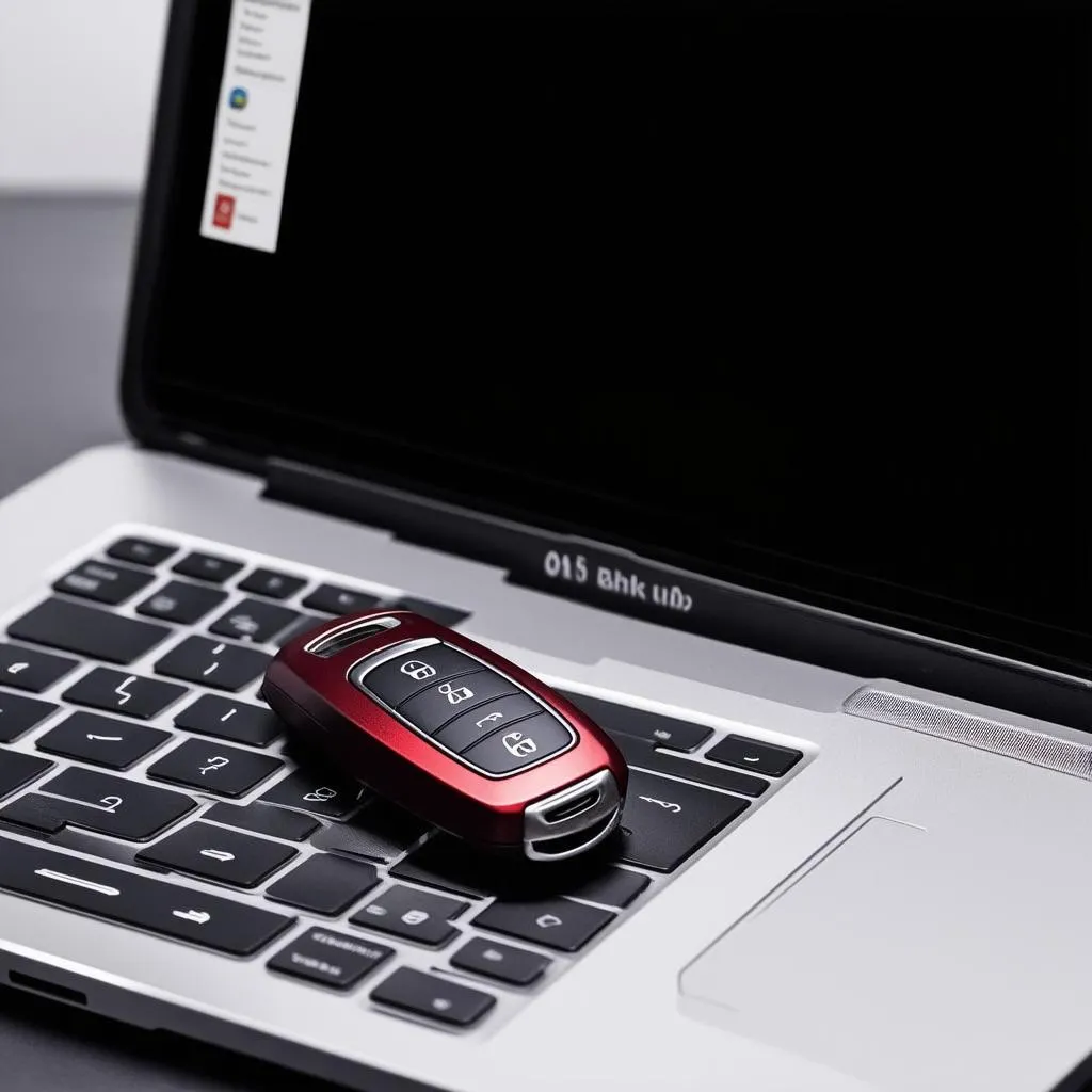 Kia car key on laptop keyboard