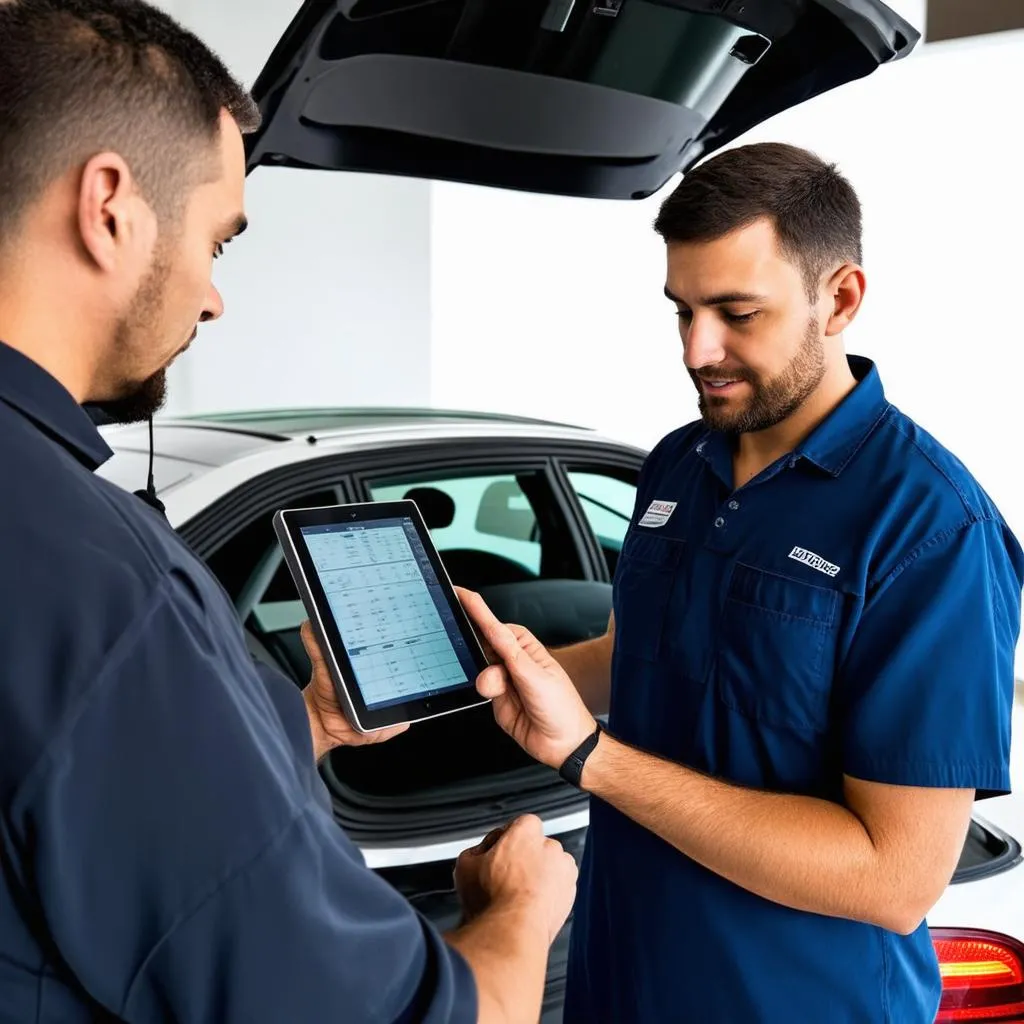 Mechanic and Car Owner Discussing Diagnostics