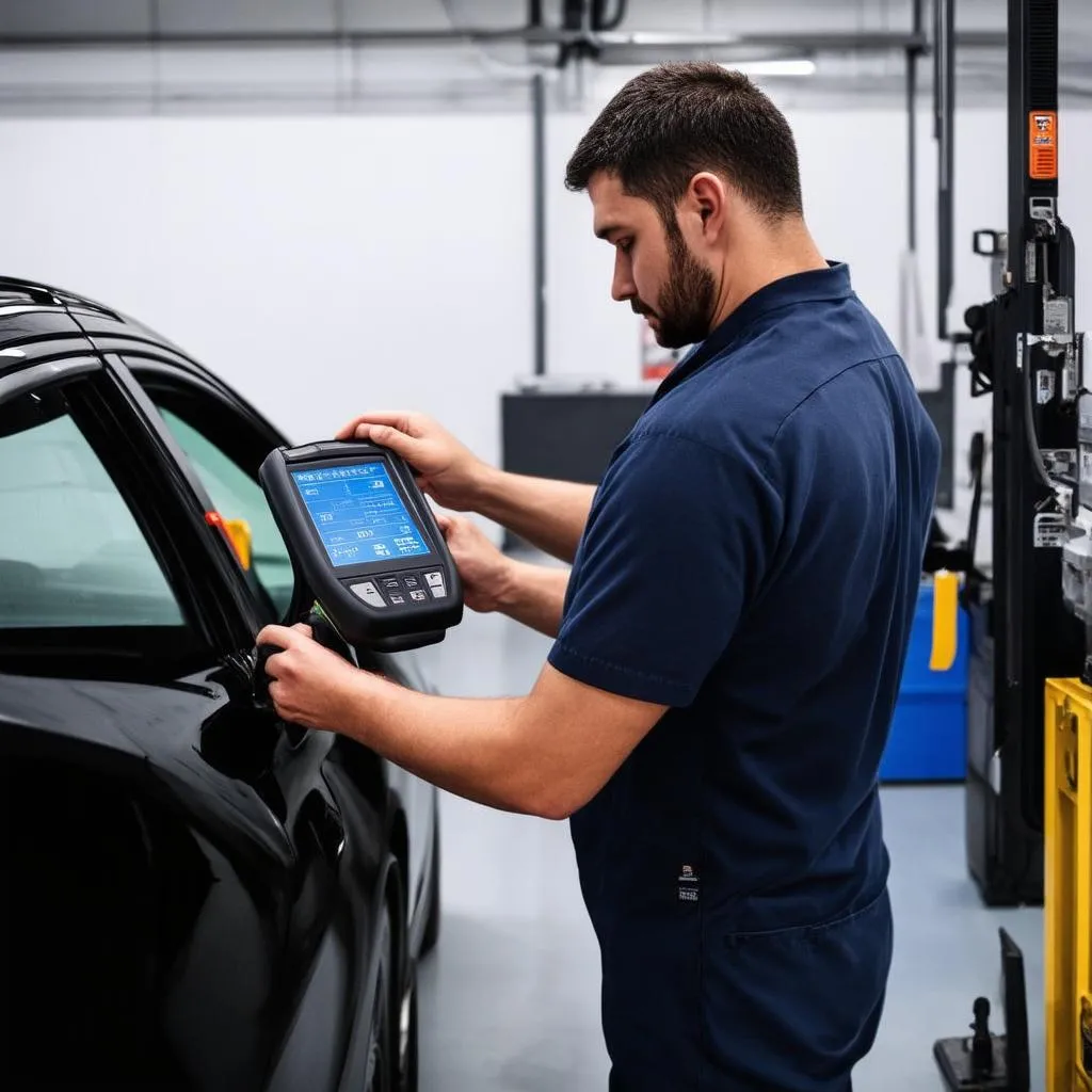 Mechanic Calibrating ADAS System