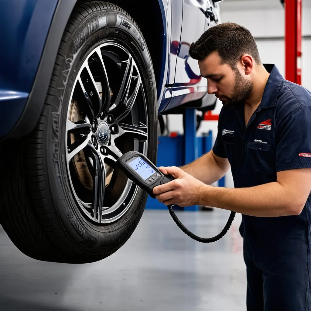 Mechanic checking TPMS