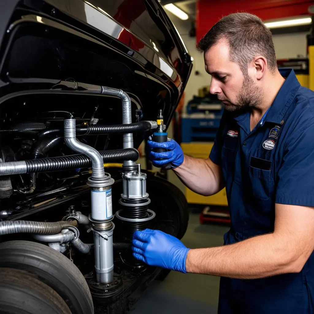 Mechanic Inspecting Air Suspension