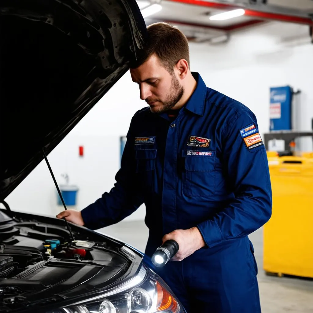 mechanic inspecting car