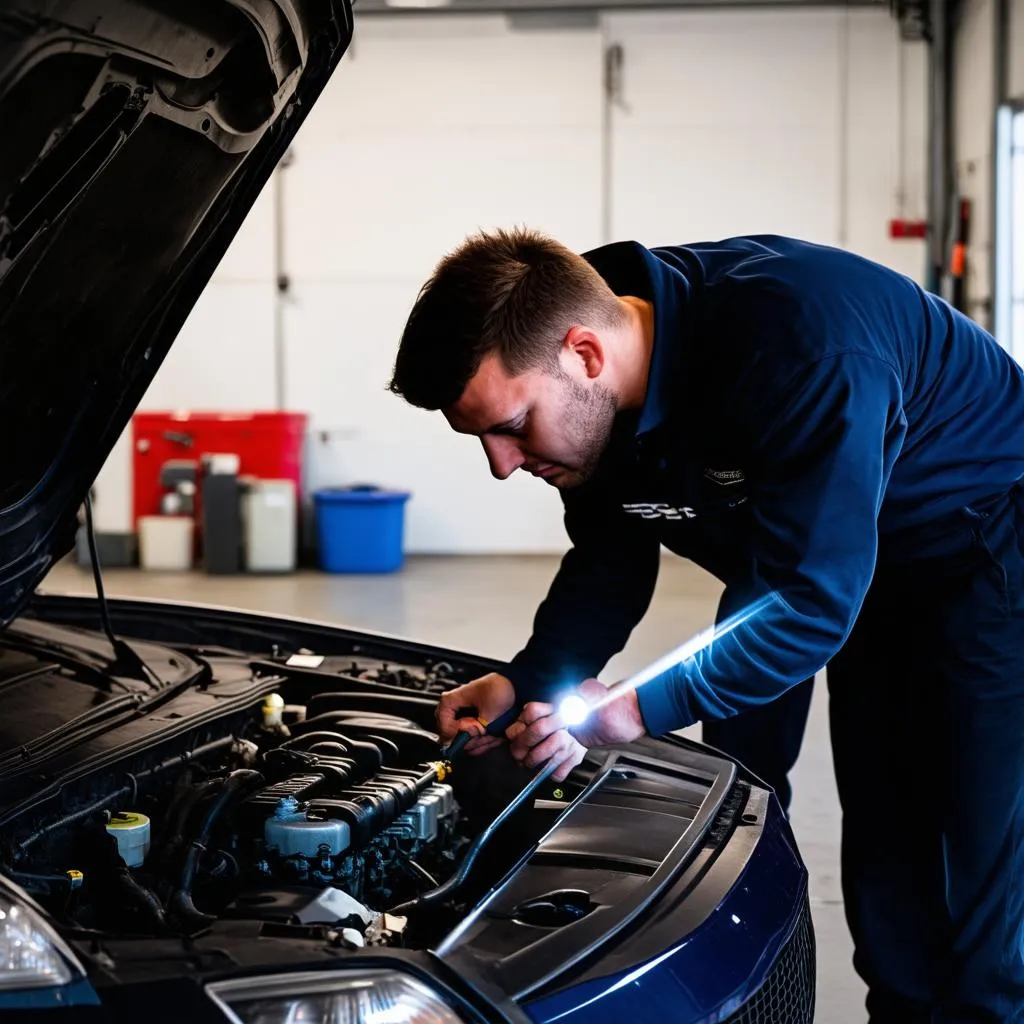 Mechanic inspecting a car engine