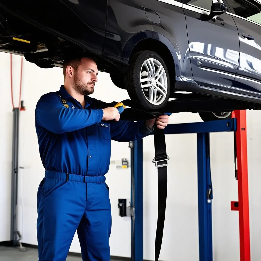 Mechanic Inspecting Car Seat Belt