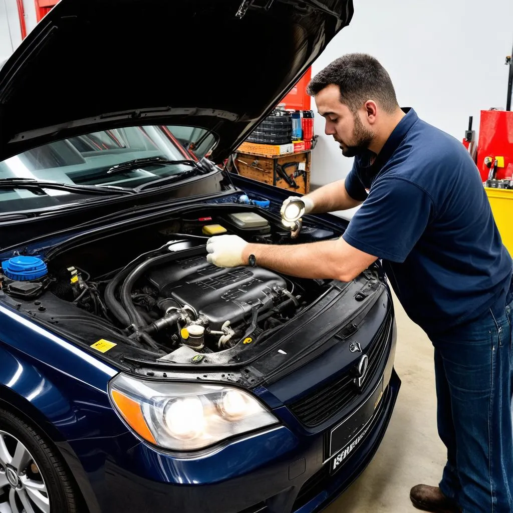 Mechanic inspecting a car engine