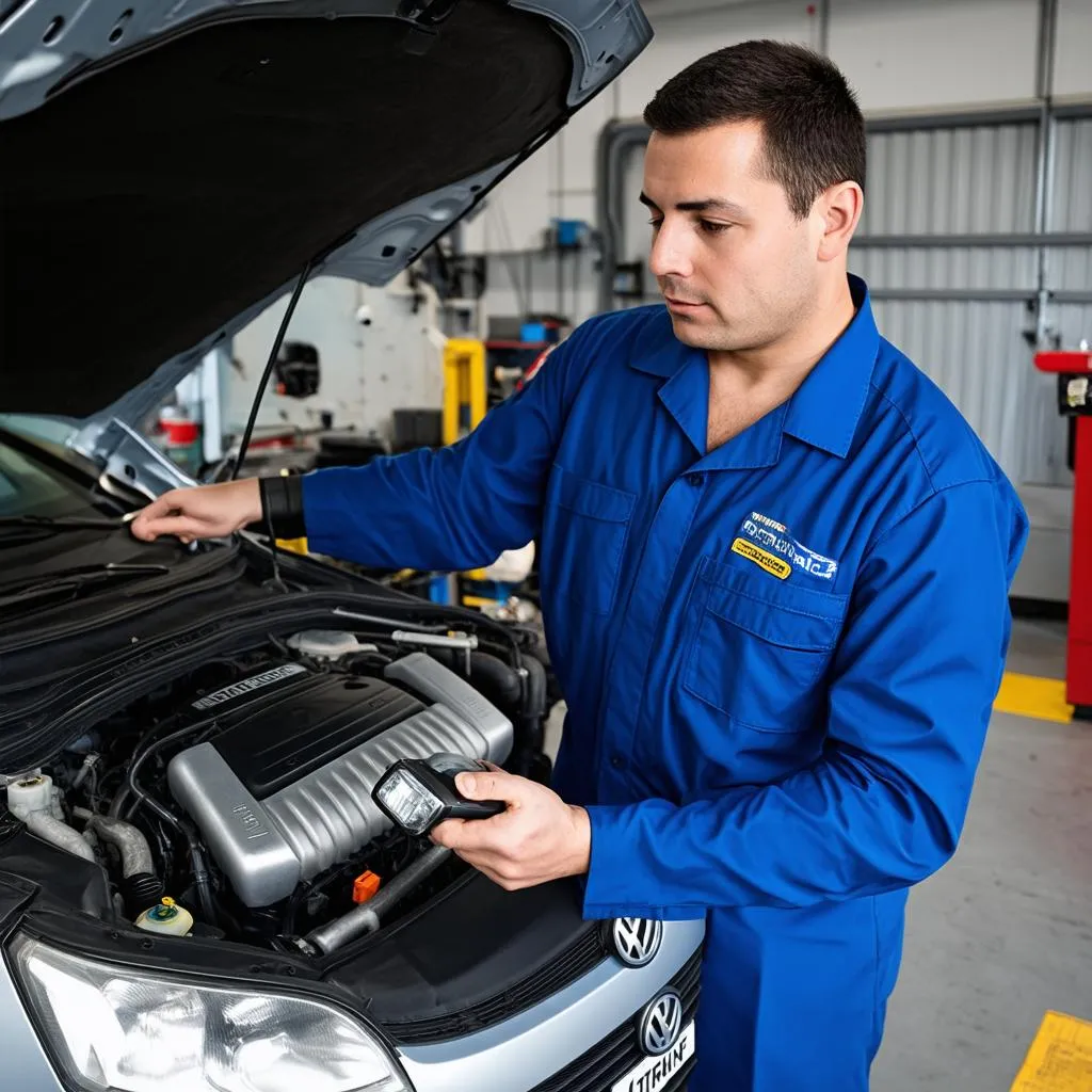 Mechanic Inspecting Engine Bay