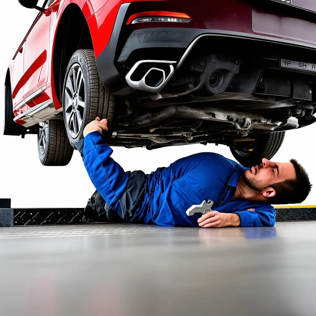 Mechanic Inspecting Transmission