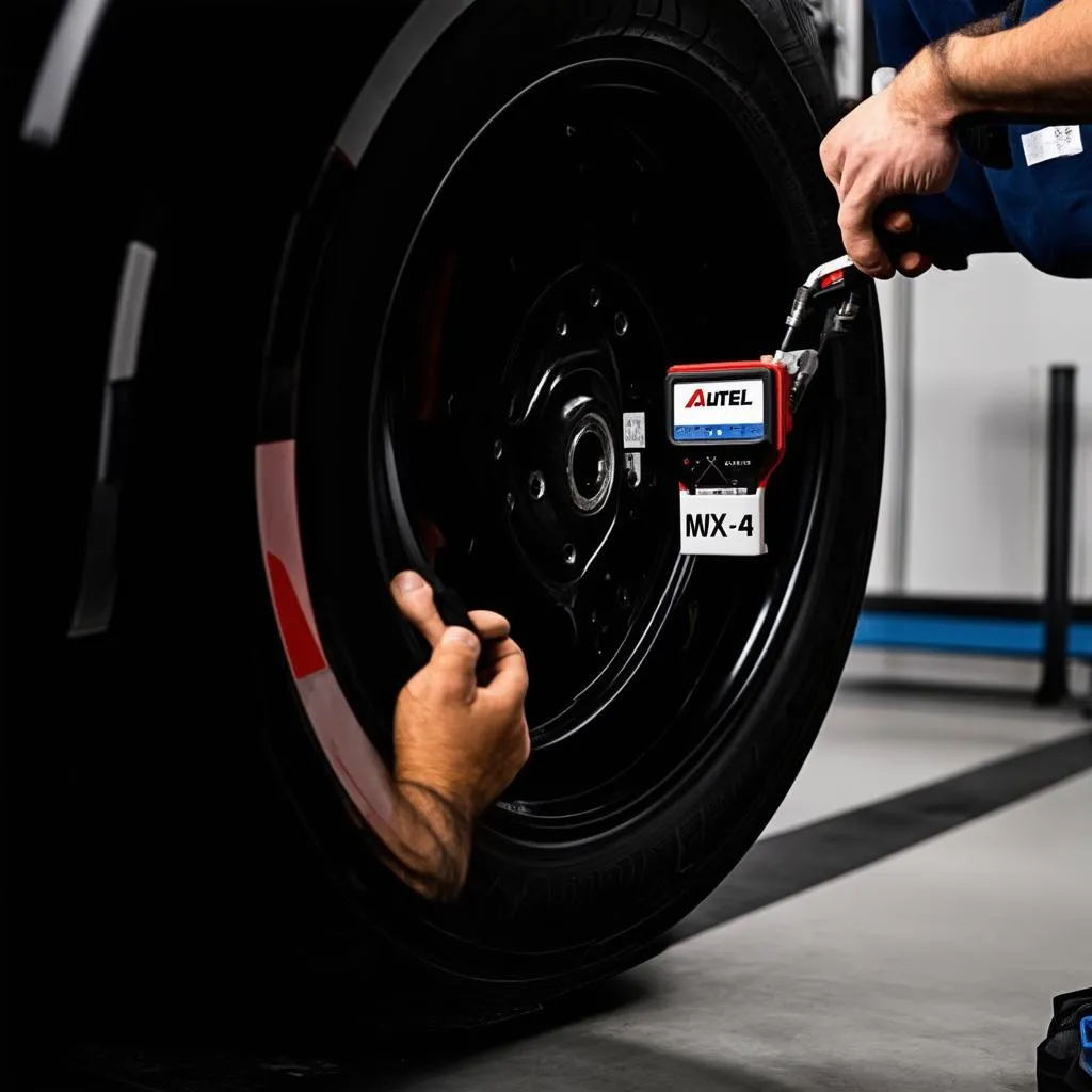 Mechanic installing TPMS sensor