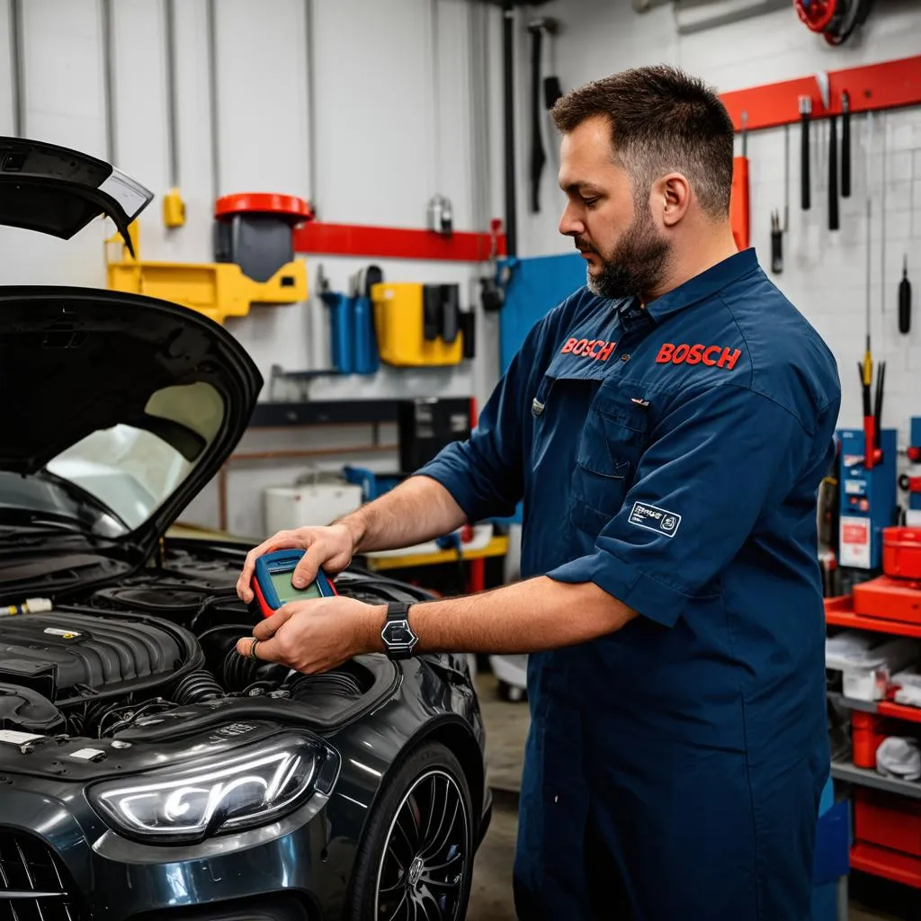 Mechanic Working on Mercedes Engine